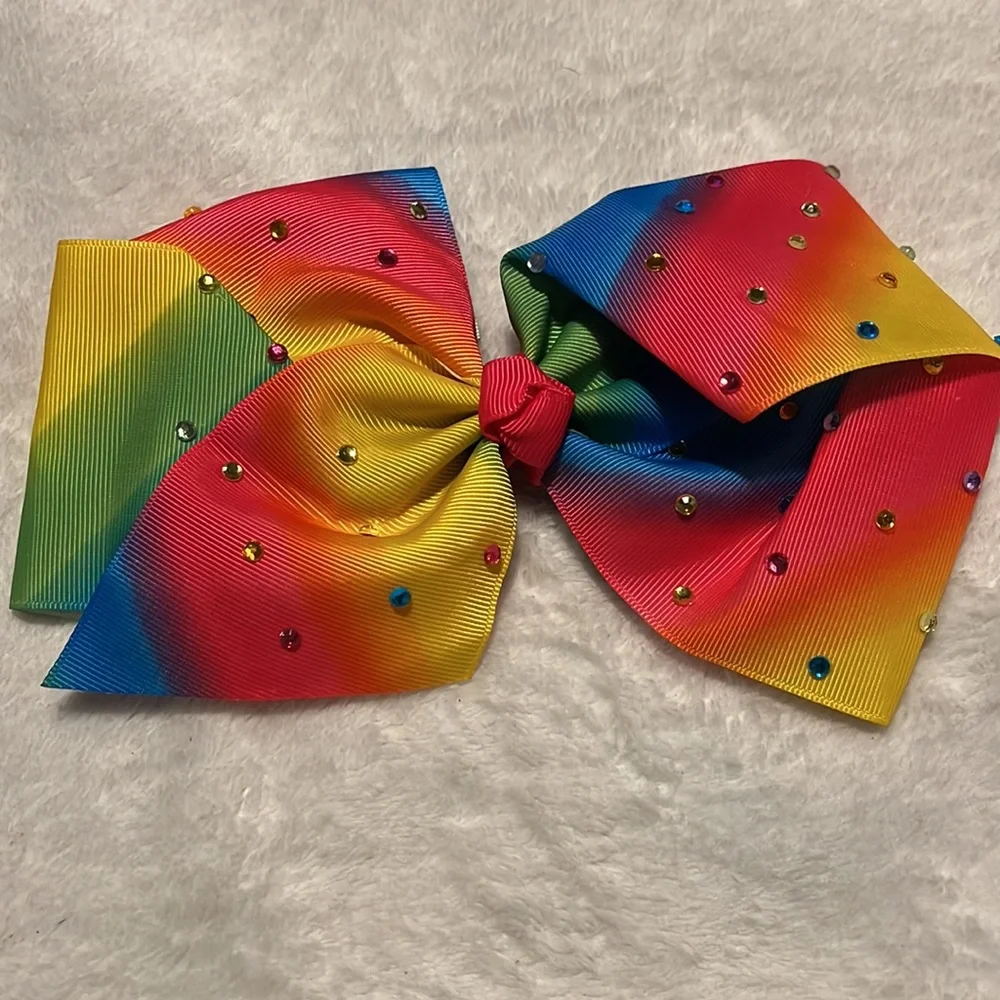 Large Copper Key Rainbow Rhinestone Hair Bow